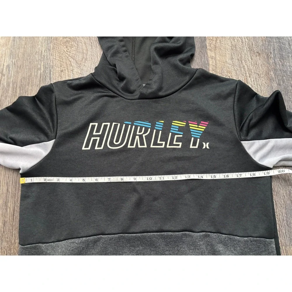 Hurley Boys XL Performance Hoodie Colorblock Rainbow Logo Black Grey Sweatshirt